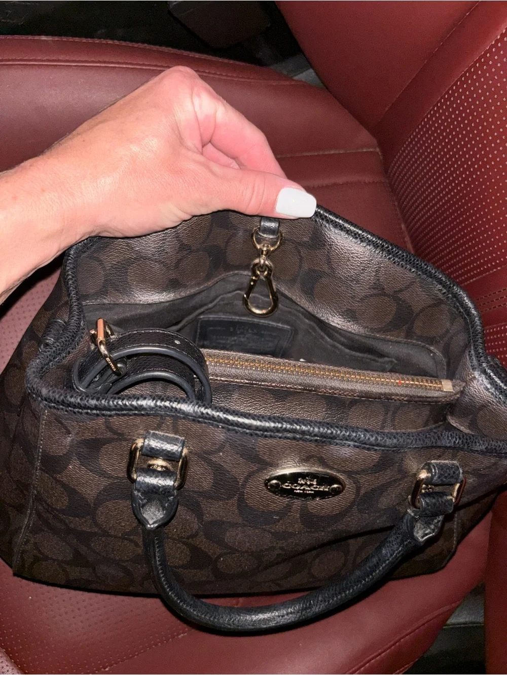 Coach Brown Signature Satchel with Black Handles